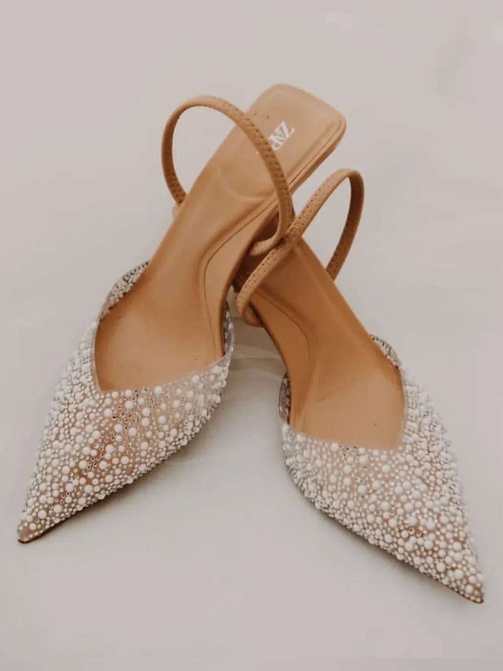 ZARA Pearl Pointed Toe Slingback Heels